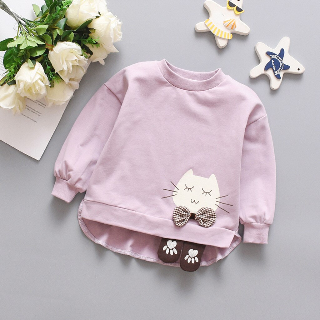 Baby Sweatshirt Children Autumn Winter Clothes Toddler Kids Baby Girls Long Sleeve Cute Cartoon Cat Letter Sweatshirt Coat