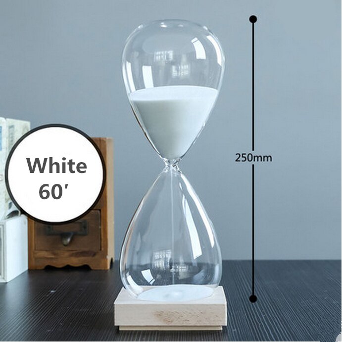 60 minutters timeglas træbase timeglas krystalglas 1 time sandglas farve sand lettering crafts souvenirs: Hvid