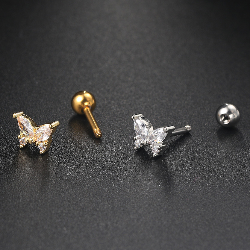 Boucles d'oreilles Cartilage en acier inoxydable pour femmes, Piercing de Septum, Zircon, papillon, cerceau d'oreille, Lobe, Tragus, hélice, bijoux, 2023