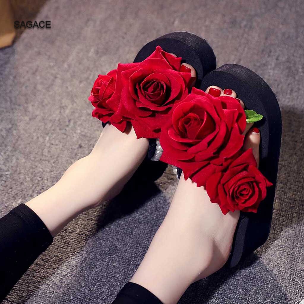 Sagace Vrouwen Dames Meisjes Parel Bloemen Wiggen Slippers Sandalen Slippers Strand Schoenen Sandalen Zomer Schoenen Strand Vintage