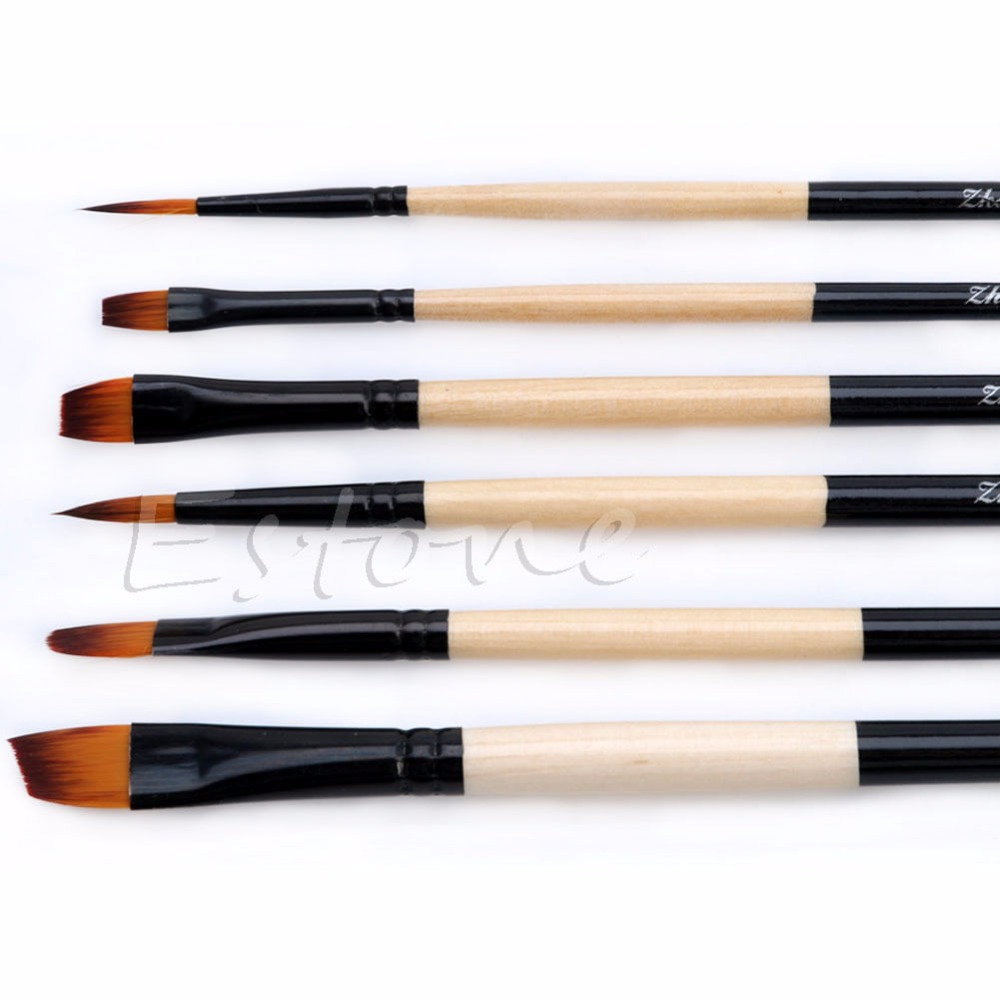 6 st/set platt nylon hårpensel gouache akryl oljemålning konsthantverk