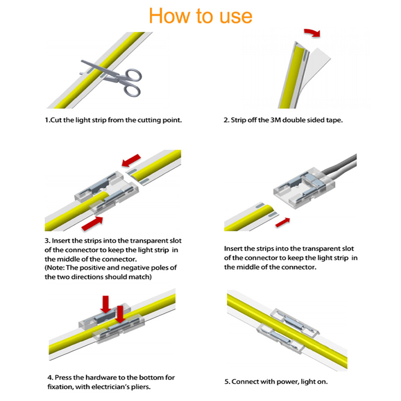 5pcs Solderless LED Connector Transparent for 2pin 3pin 4pin 5pin 6pin FOB COB DIM RGBW RGB CCT SMD LED Strip