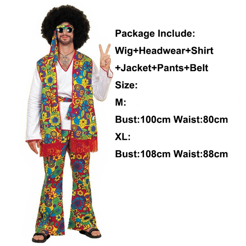 Retro 60s 70s Hippie Cosplay Carnival Halloween Costume for Men Women Fancy Disguise Clothing Party Fringed Native Night Club