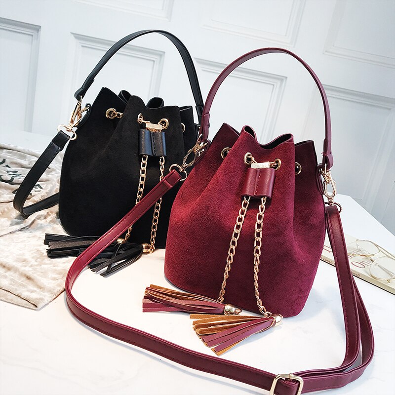 Moda nowy mini Crossbody torebki śliczne zamsz torebka wiadro organizator mały kutas PU skórzane damskie torby listonoszki