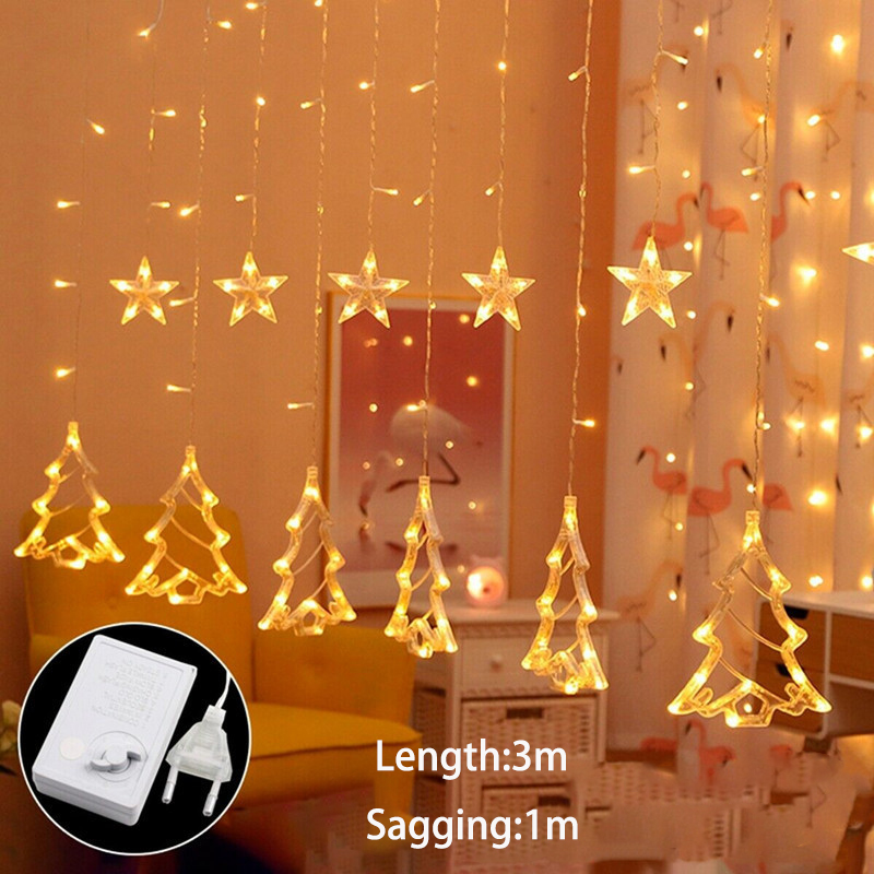 Cortina de luces LED con forma de ciervo, Estrella y Luna, guirnalda de luces de colores para Navidad, decoración de Año , para exteriores, hogar, boda, , 220V: warm Xmas tree