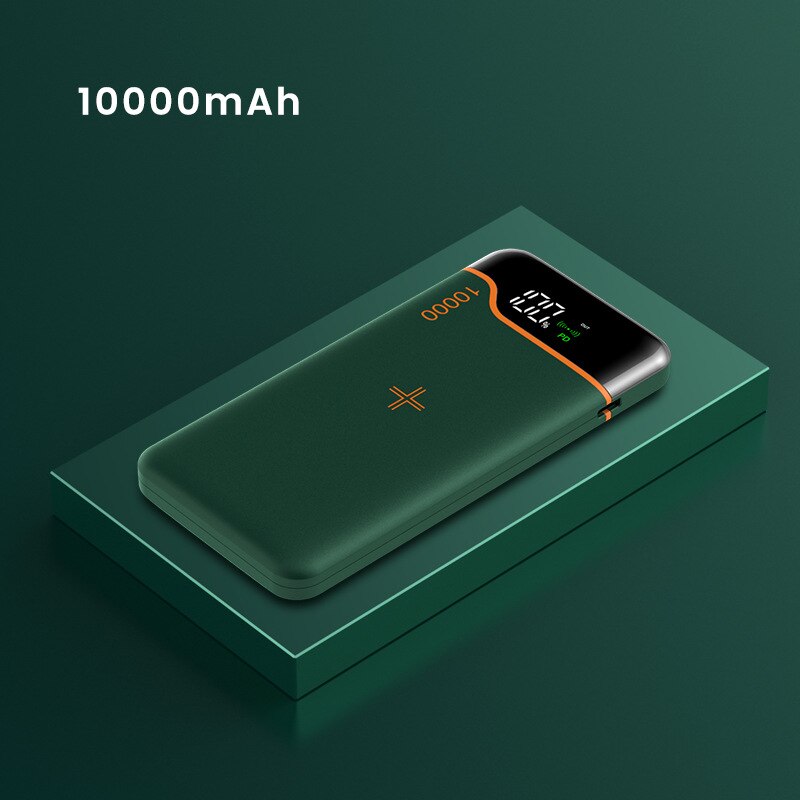 Powerbank 20000 mah super hurtig opladning 22.5w/ trådløs 15w mobil power  pd18w mobiltelefon ekstern batterioplader til xiaomi: Grøn 10000 mah