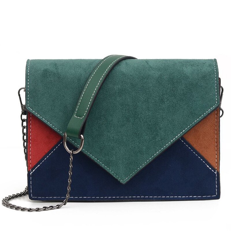 SMOOZA Chain Retro Matte Patchwork Crossbody Bags for Women Messenger Bags Strap Shoulder Bag Lady Small Flap criss-cross Bag: Green