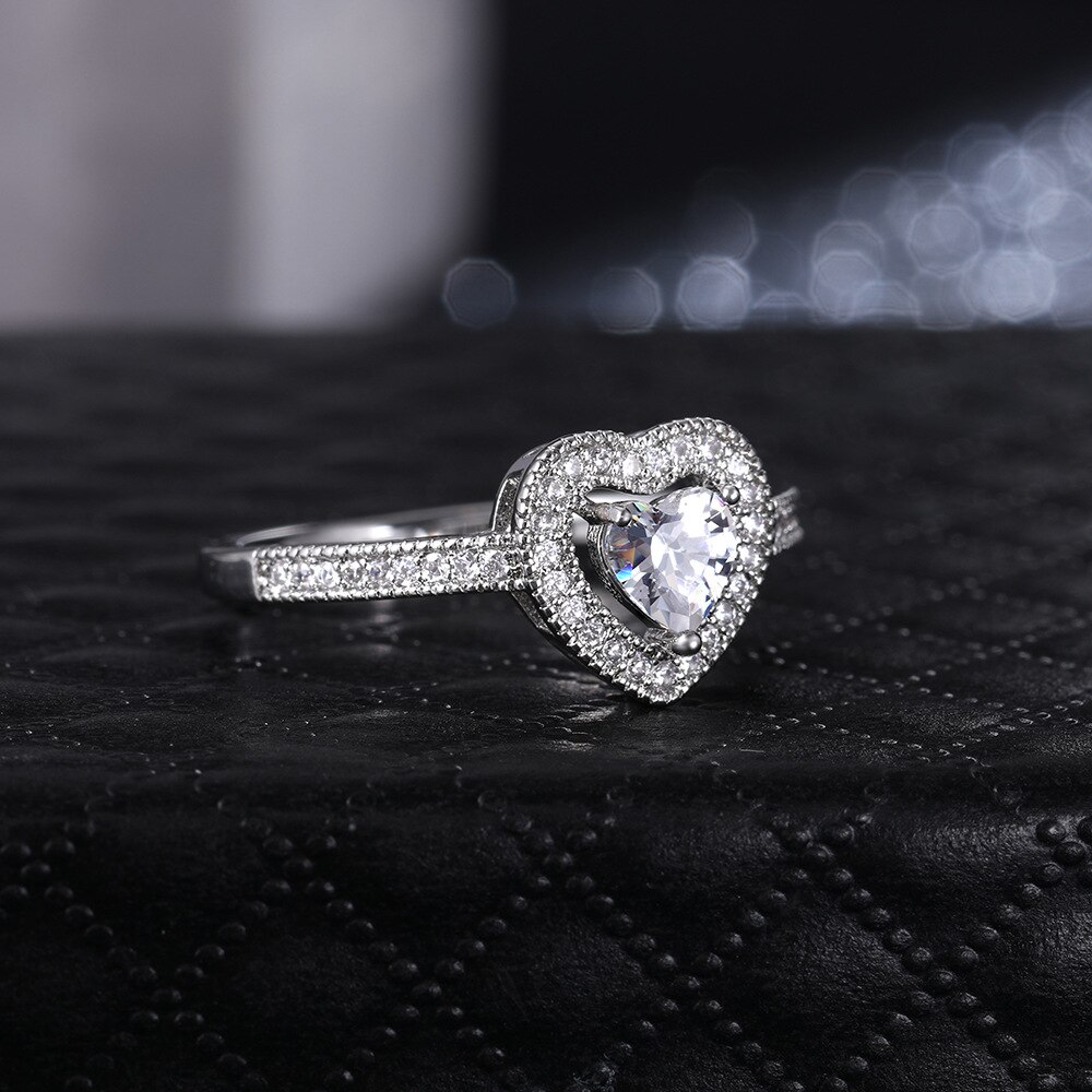 Luxe Cz Ring Klassieke Solitaire Ring Met Hart Vorm Zirconia Prong Instellen Wedding Engagement Ringen Voor Vrouwen Meisjes