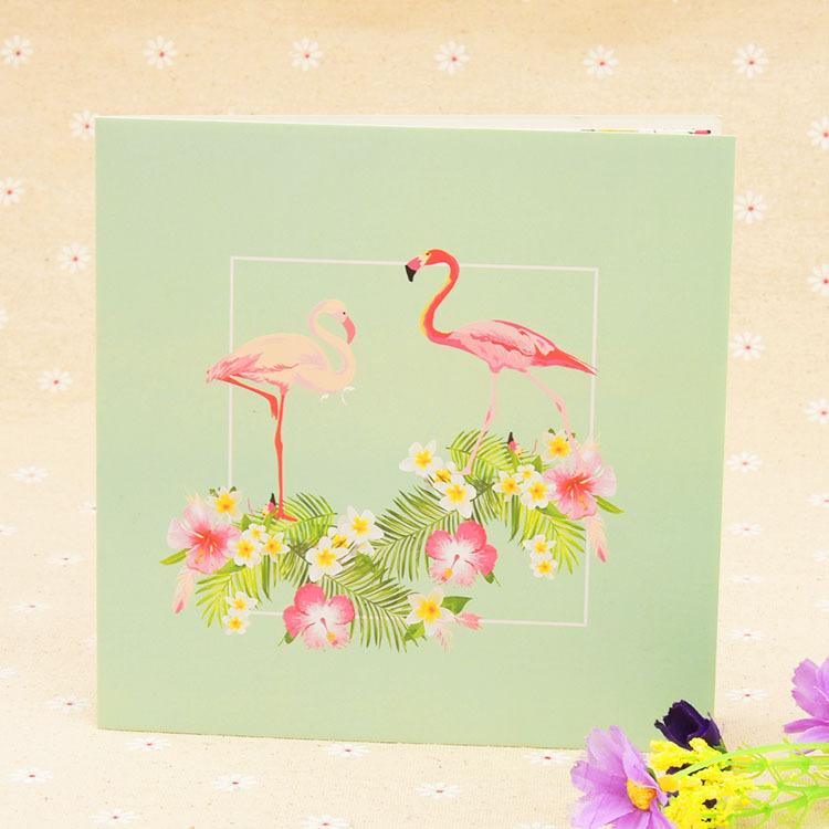 Flamingo 3D Pop Up Kaarten Handgemaakte Cut Trouwkaarten Verjaardag Bruiloft Groet Uitnodigingskaarten Flamingo Thema Card
