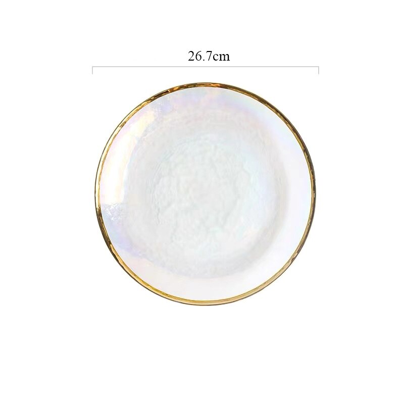 Colorful Painted Gold Glass Bowl Dish Seven Color Transparent Hammer Grain Glass Dessert Steak Plate Salad Fruit Bowl Dinnerware: Plate L