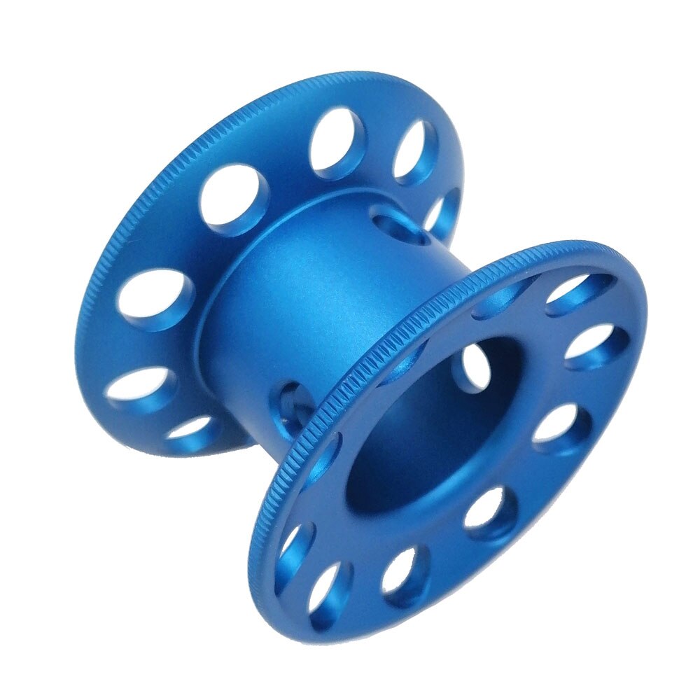 Mini-blank-taucherrolle aus aluminiumlegierung mit fingerspule, ideal für wracktauchen, höhlentauchen und freitauchen. schnurführung und rollenhalter für diy -15m -leinen.: Blau