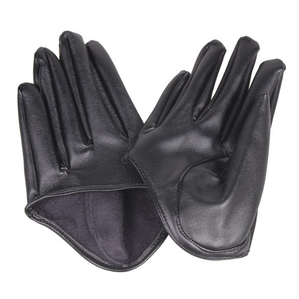 Lady Woman Tight Half Palm Gloves Imitation Leather Five Finger Black