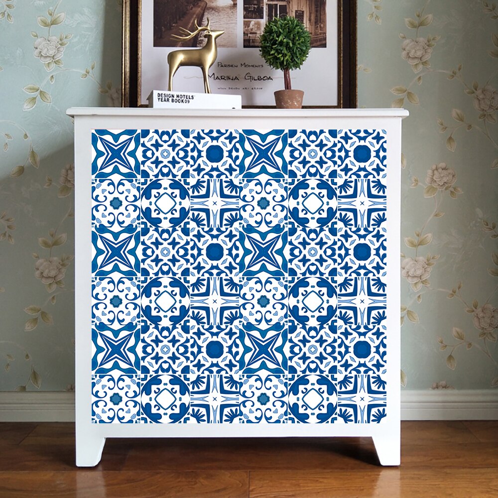 Mediterranean Abstract Tile Wall Sticker Kitchen Bathroom Backsplash Wall Decals Shine Finished DIY Peel And Stick PVC Wallpaper