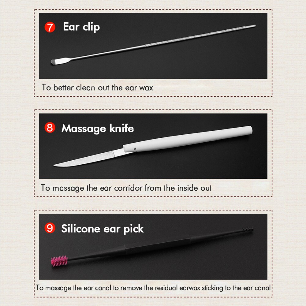 Ear wax Cleaner Set 20 Piece Removal Tool Kit Ear Massage Tool with Light &amp; Tweezers &amp; Spiral Spring Ear Spoon Set