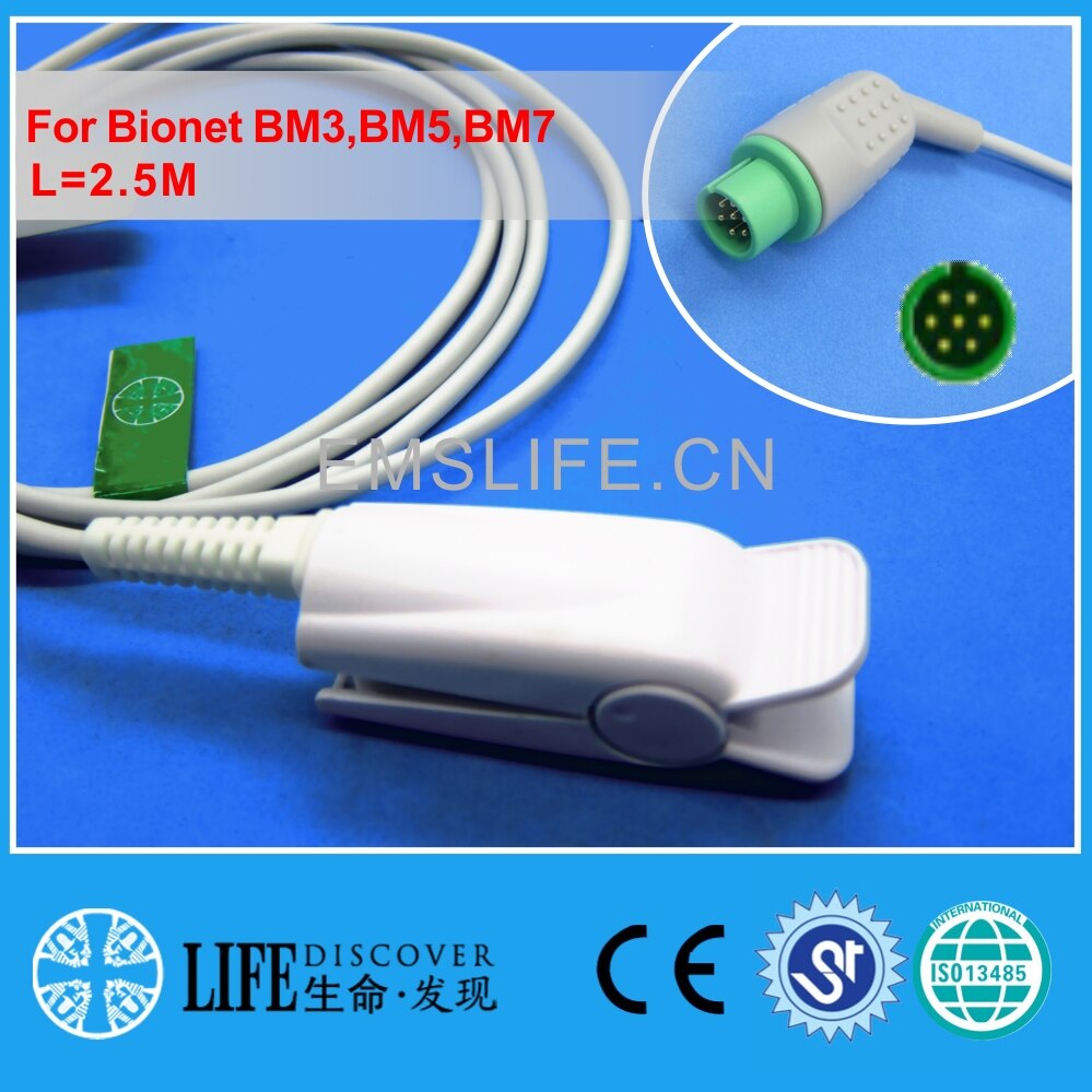 Lange kabel AWT volwassen vinger clip spo2 sensor Voor Bionet BM3, BM5, BM7: Adult NK Finger Clip