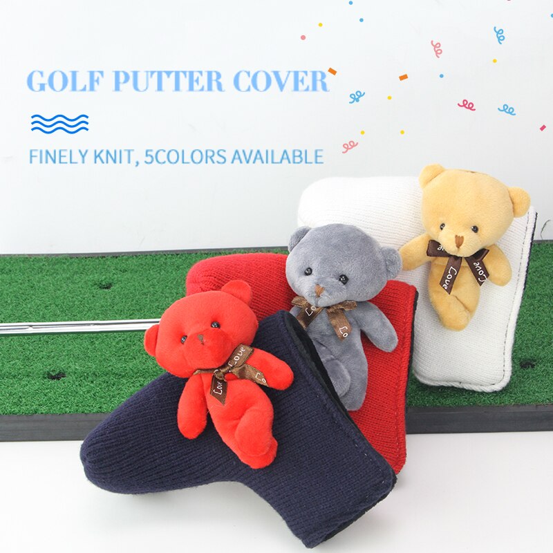 1 st standardstorlek golf putter headcover stickad söt björn golf club head lock golf putter ärm tillämplig på de flesta putters