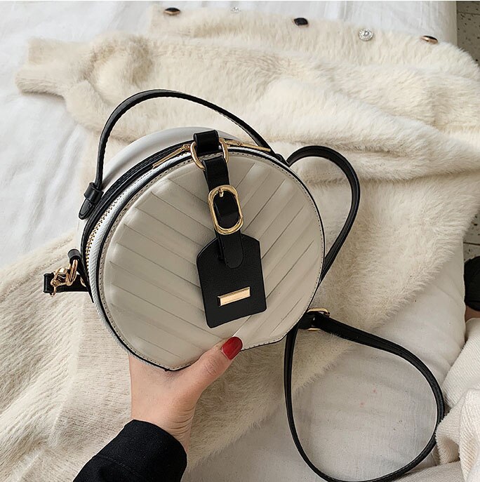 Sac à main rond en cuir PU pour femmes, à épaule, petits sacs à épaule, Mini fourre-tout,: WHITE