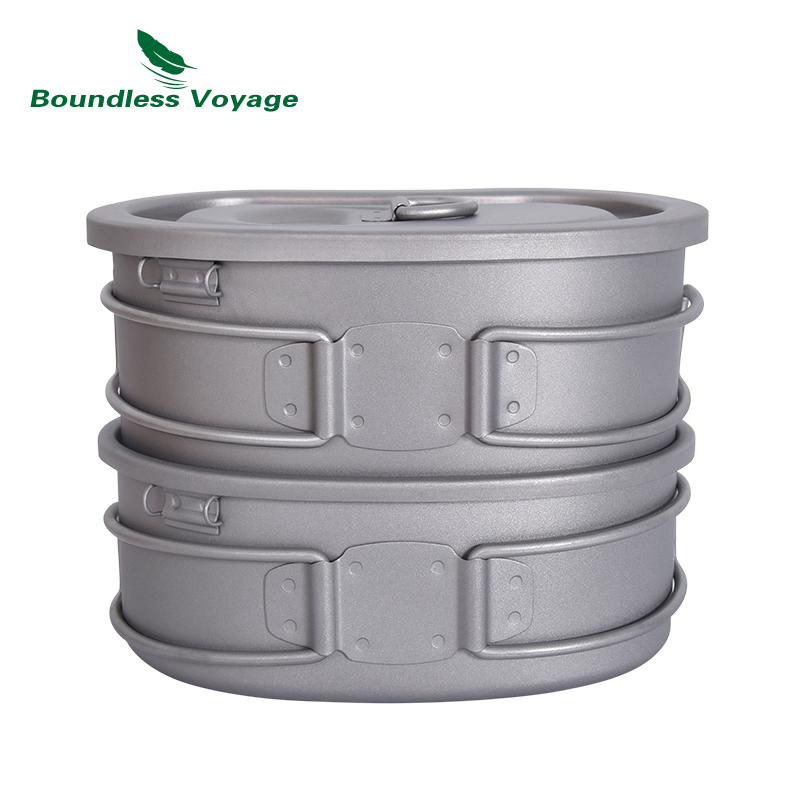 Grenzeloze Voyage Titanium Camping Pot Set Met Opknoping Ring Lunchbox Draagbare Kom Picknick Kookgerei Koken Kit Voor Outdoor