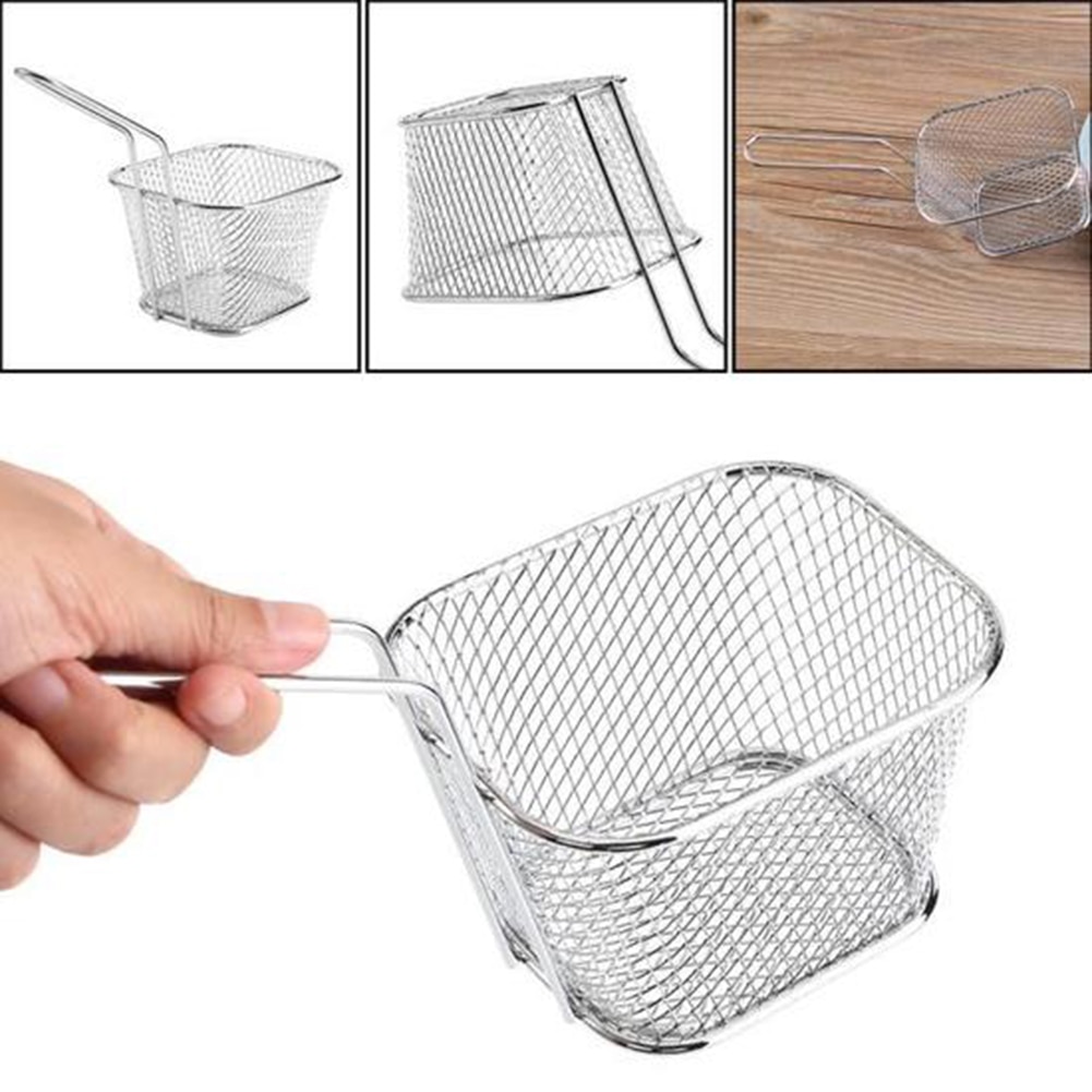 1pc metallkurver i rustfritt stål servering av mat presentasjon kokeverktøy pommes frites kurv mini yngel oppbevaring kjøkken husholdningsartikler