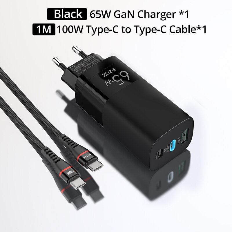 PZOZ 65W GaN Ladegerät Schnell Ladung 4,0 3,0 Typ C PD USB Ladegerät Schnelle Ladung USB-C Für Schalter MacBook Luft iPad Profi Samsung Hinweis: 65W Schwarz 100W Kabel