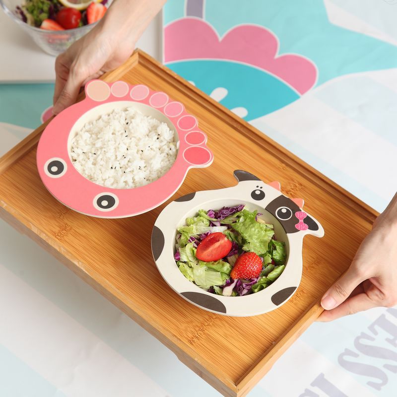 Stevige babyvoedingskom eco bamboe servies antislip servies voor het voeden van baby's borden cartoon kinderen bamboe bord