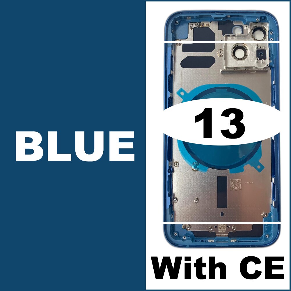 Housing For iPhone 13 Battery Back Cover + Middle Chassis Frame + SIM Tray + Side Key Parts For iPhone 12: 13-Blue- CE
