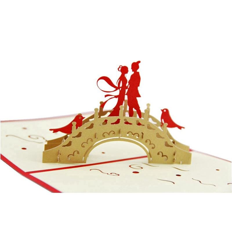 Papercraft Handmade 3D Up Greeting Cards for Valentines,Lovers,Couple's Happy Anniversary (pie Bridge Date)