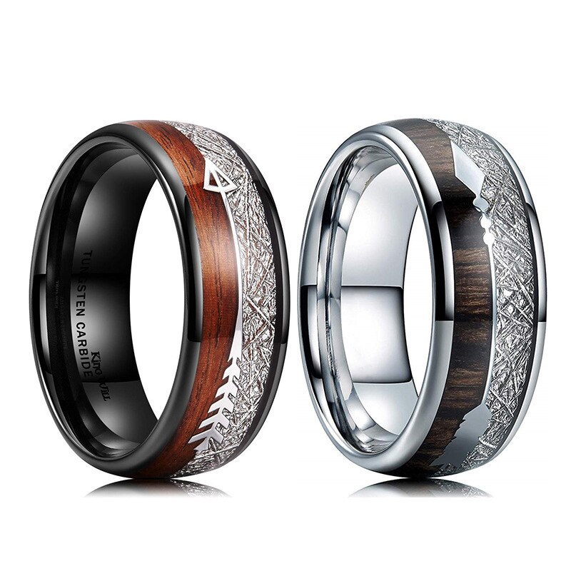 Stainless Steel Ring Wood Inlay Arrow Inlay Ring Wedding Men Jewelry