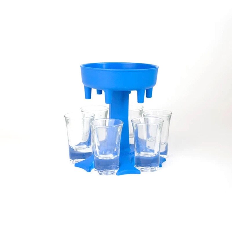 6 Shot Glass Dispenser Holder Wine Glass Rack Cooler Beverage Dispenser Party Started Fast Games Drinking Tools Bar Accessoies: Blue with Glass Cup