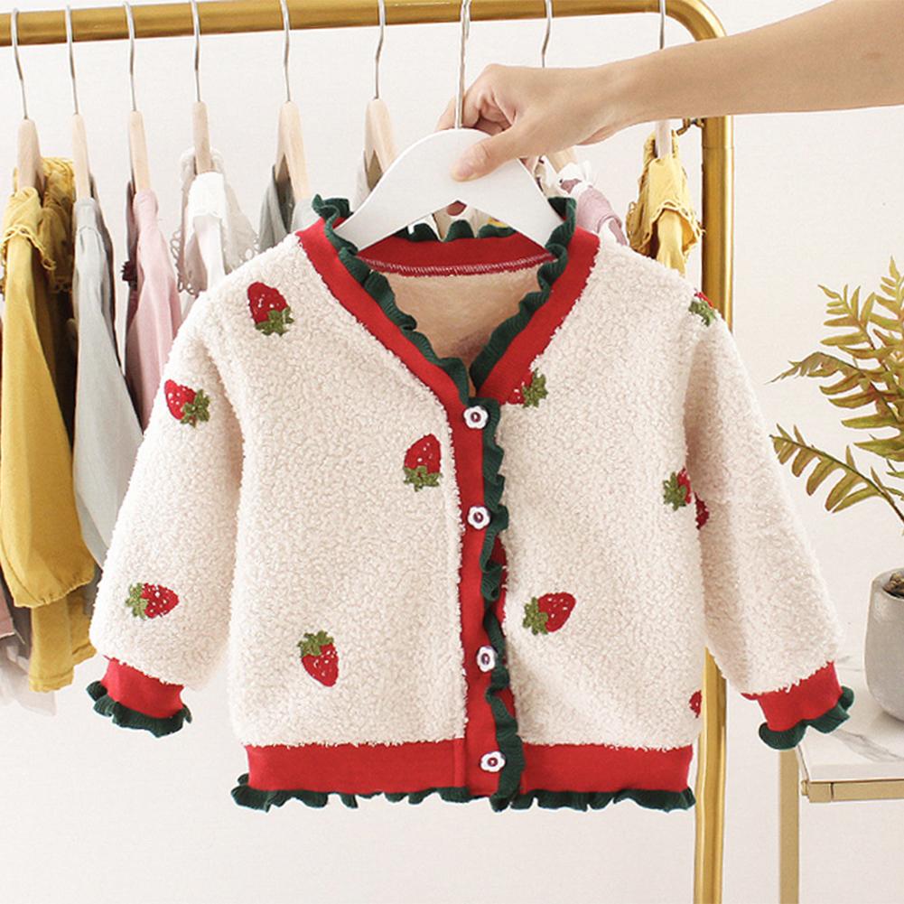 Baby Meisje Kinderen Gebreide Prinses Kleding Aardbei Katoen Leisure Dagelijkse Western Style Gedrukt Fleece Vest Jas