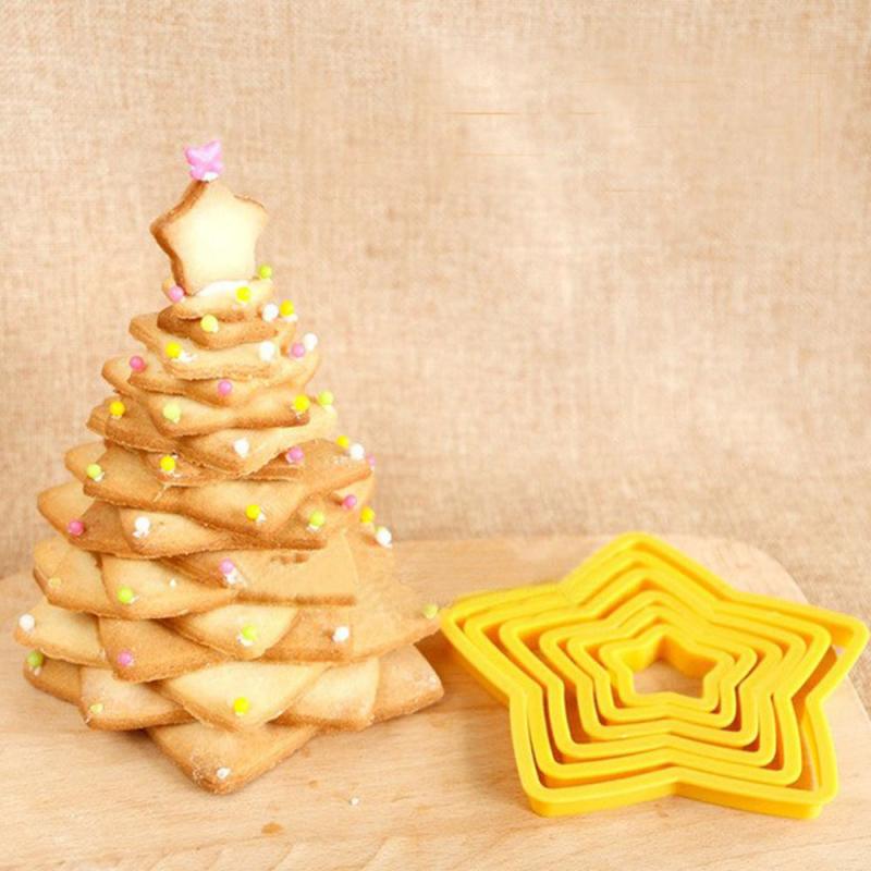 6 Stks/partij Kerst Cookies Cutter Frame Fondant Koekjes Cakevorm Diy Ster Mallen Kerstboom Cookie Maker Cake Decor Tool