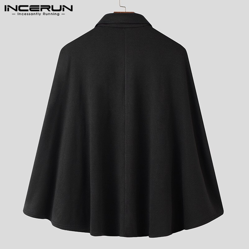 Incerun Mannen Mantel Jassen Effen Kleur Double Breasted Onregelmatige Jassen Streetwear Revers Mode Poncho Chic Mens Trench S-5XL