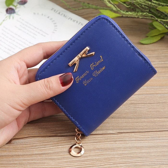 Casual Bowknot Zipper Pouch Wallet for Women Bank Card Case Coin Pocket Purse Credit ID Card Holders Cover Bag XB228: Royal Blue