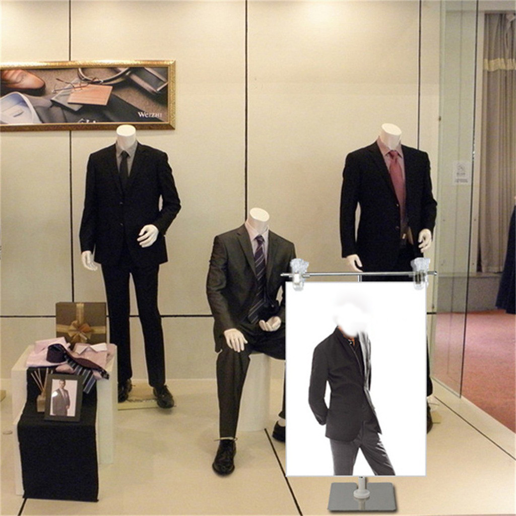 Adjustable Stainless Steel Poster Stand Mall Display Banner Stand Holder With Clip Desktop Stretchable Isolation Cloth Bracket