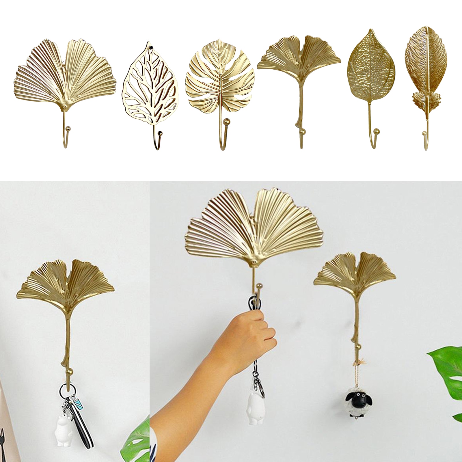 Gold Leaf Wall Hook Door Clothes Coat Hat Wall Hanger Kitchen Home Towel Hooks
