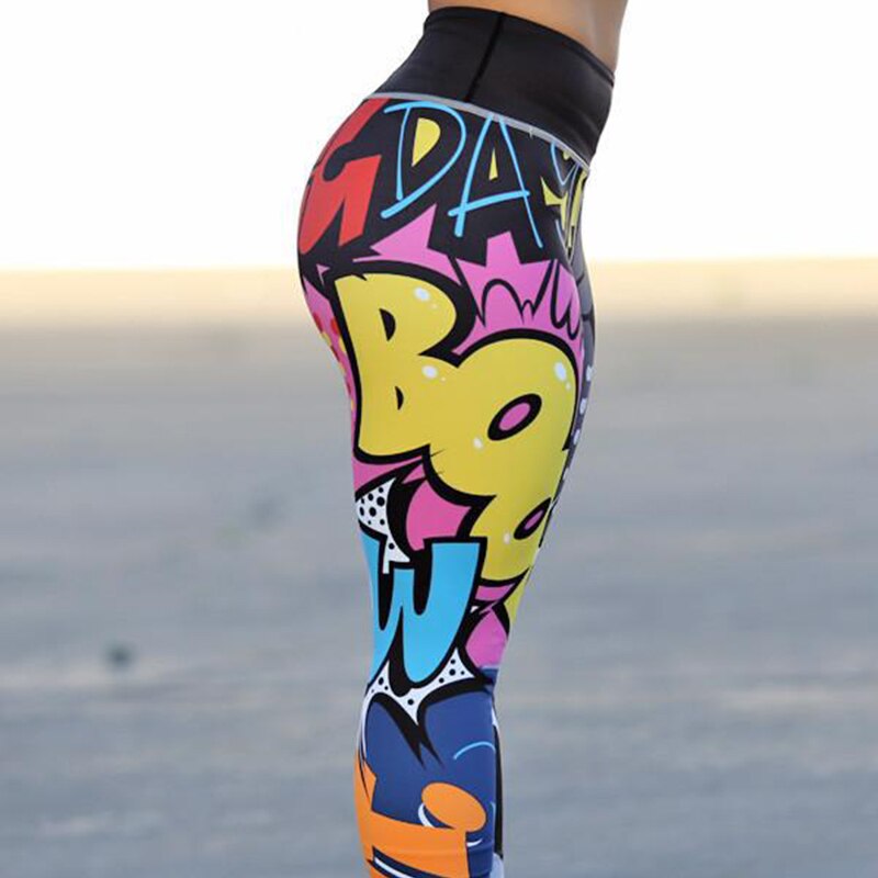 Pantaloni Graffiti stampati a vita alta Push Up Leggings sportivi senza cuciture pantaloni da Yoga per donna Leggings da allenamento per Fitness elasticizzati da palestra: L