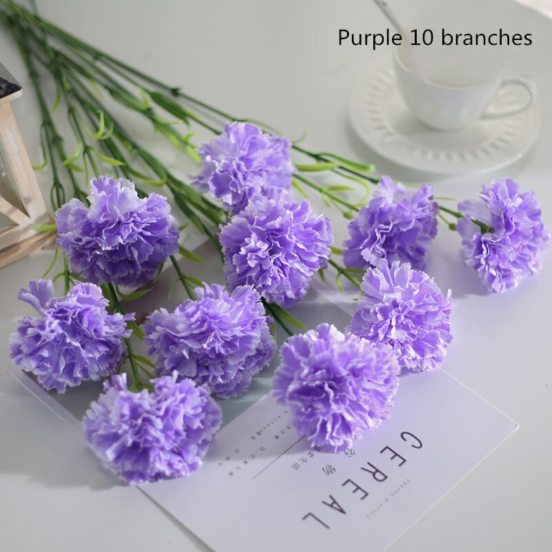 10 Stks/set Zijde Anjer Kunstbloemen Bundel Rood Geel Roze Nep Anjers Boeket Wedding Party Centerpiece Decoratie: purple