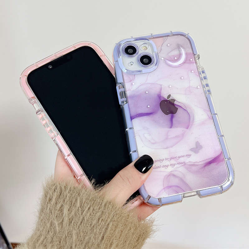 Funda de parachoques luminosa de cielo estrellado de sueño púrpura rosa para iPhone 11 12 13 14 15 Pro Max XS XR X 14 Plus cubierta transparente a prueba de golpes