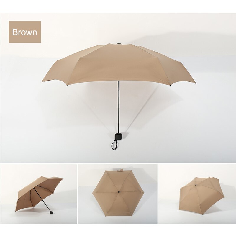 Små mini vikbara paraply regn kvinnor män mini pocket parasoll flickor anti-uv vattentäta bärbara paraplyer: Brun