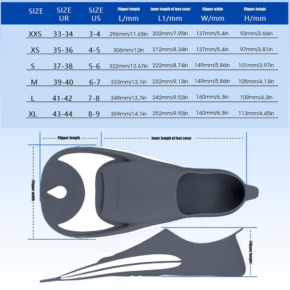 Zwemtrainingsvinnen Zwemmen Flipper Drijvende vinnen Freediving-uitrusting Snorkelen bedekte korte vinnen voor zwemtrainingsvinnen: XXL