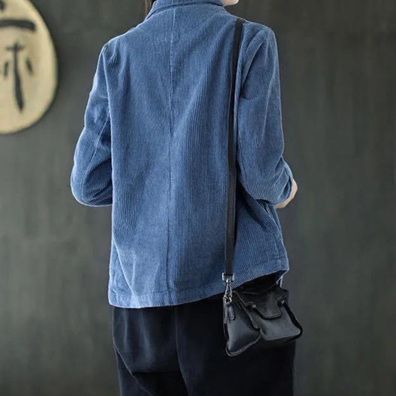 Fløjlsjakke dame vintage basis klassisk blazer knaplomme frakke ensfarvet løs afslappet high street kontor dame forår efterår top