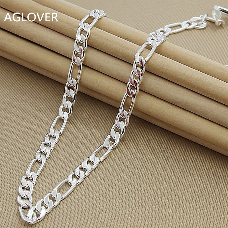Aglover Mannen 8Mm Zilveren Ketting Mode 925 Zilveren Sieraden Figaro Ketting Voor Vrouwen Mannelijke Aaa Sieraden