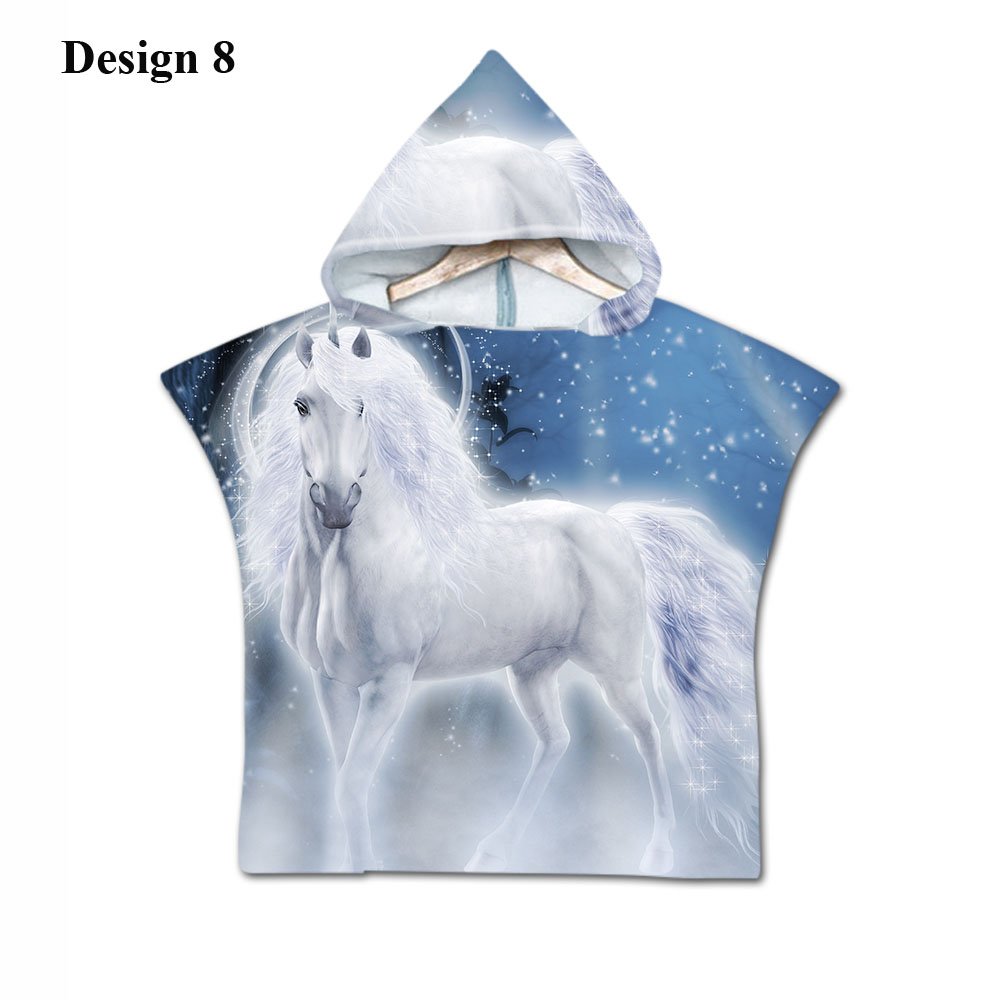 Nyhet cool varg måne enhörning baby barn barn huva handduk pool bad strand poncho handduk cape: Design 8