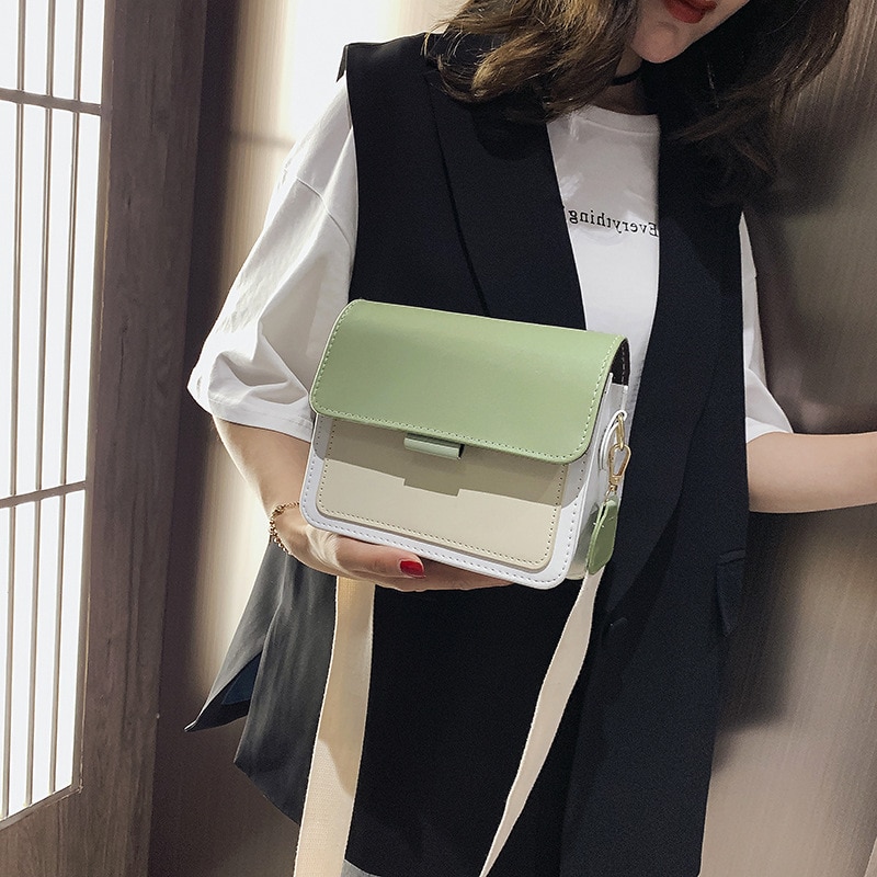 Contrasterende leren crossbodytassen voor dames, reistas, eenvoudige schoudertas, dames crossbodytas