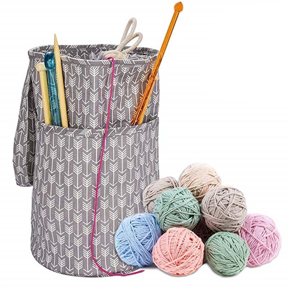 2 Sizes Portable Knitting Bag Yarn Storage Craft Tote Wool Crochet Needles Organizer
