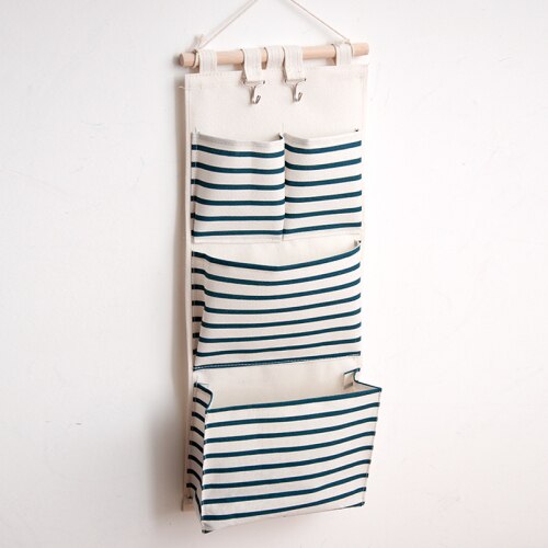 Bolsa de almacenamiento montada en la pared, organizador colgante de 6 bolsillos para guardar artículos diversos, juguetes y cosméticos: 4 Pocket Blue Stripe