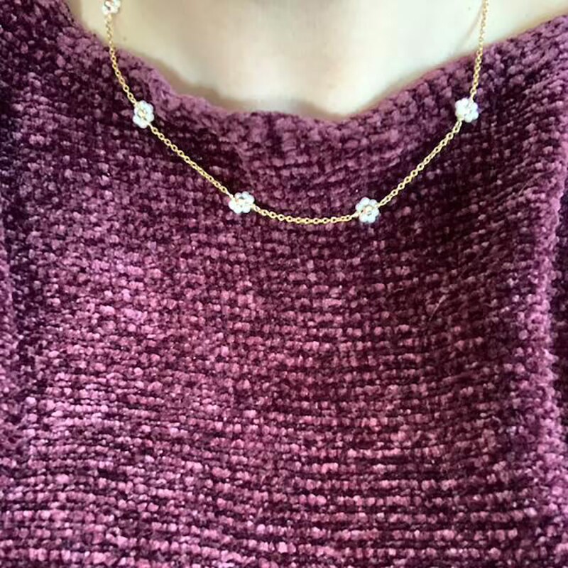 Handmade pearl daisy necklace for women, simulated pearl choker pendant necklaces, collar chain, vintage jewelry, bijoux