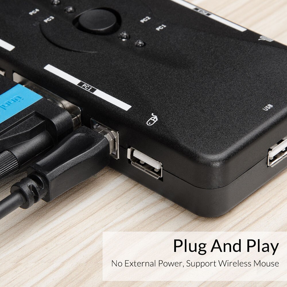 Unnlink 4 Port VGA KVM Schalter 4X1 USB 2,0 Hub Box Selector Adapter USB 2,0 KVM 4 In 1 Heraus VGA für 4 Hosts Computer Laptop PC