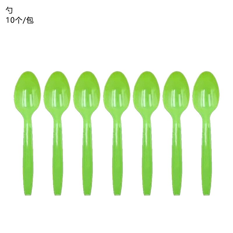 Hawaii party decoration green leaves jungle disposable tableware plates napkins tropical summer wedding party: 10pcs Spoon