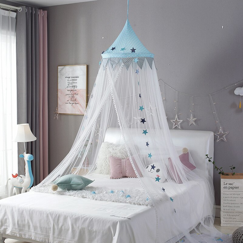 bambino Camera zanzariera letto per bambini tenda a baldacchino tondo presepe rete letto tenda balbassino decorazione accessori telecamera da letto per ragazze: Blu